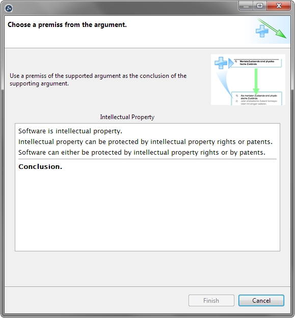 Selection of the supported premiss in the reconstruction wizard "support"